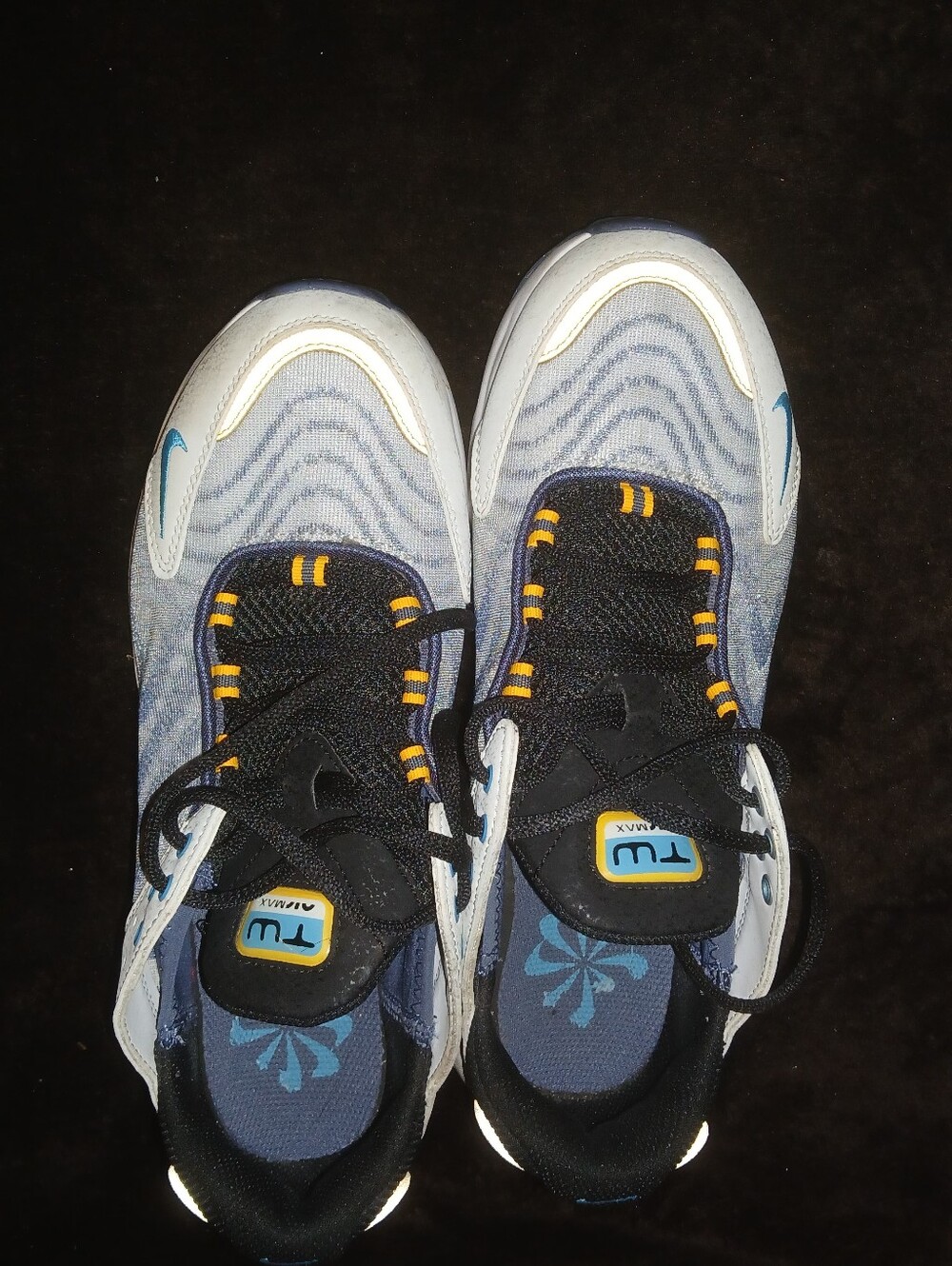 Nike Kids Light Blue, White & Black Sneakers with Yellow Accents